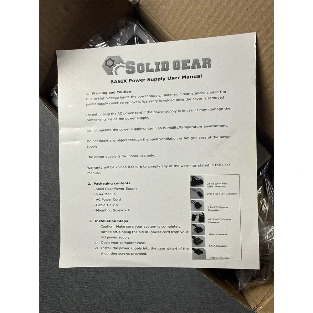 Solid‎ Gear Basix Power Supply SDGR-600BX SATA 600W 120mm Cooling Fan{CC}